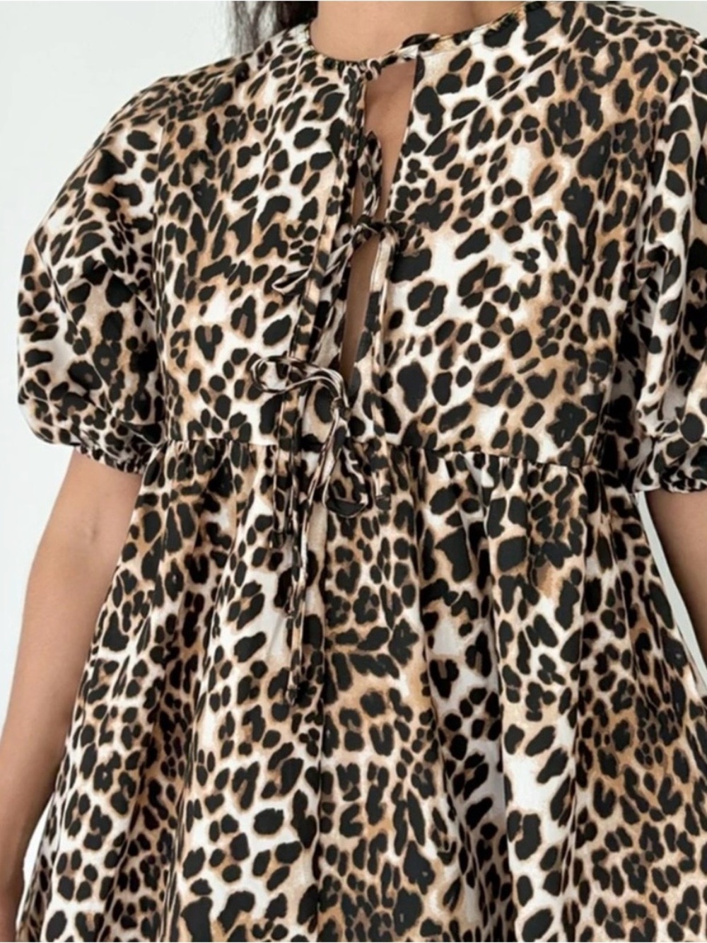 Nicole Miller Leopard Print Puff Sleeve Babydoll Dress - sz. XS